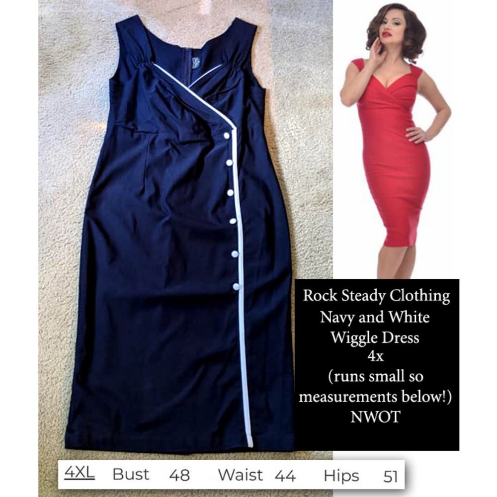 Rock Steady Retail White and Navy Wiggle Dress